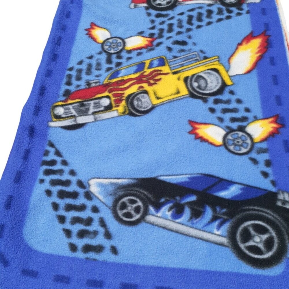 Fleece Blanket Sewing Fabric Cars Road Racing Flames Hotrod Truck 1-3/8 yds x 66